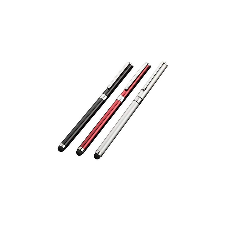 Set 6 stylus capacitiv, negru argintiu rosu, dimensiune completa