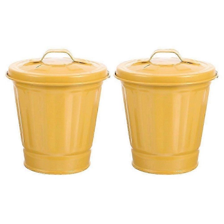 Set 2 cosuri de gunoi birou metalice galbene 11x9x9cm
