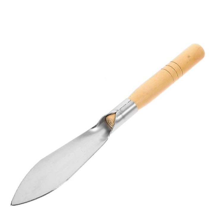 Mini kézi lapát kertbe, rozsdamentes acél penge, ergonomikus fa nyél, natúr fa/ezüst, 1 db