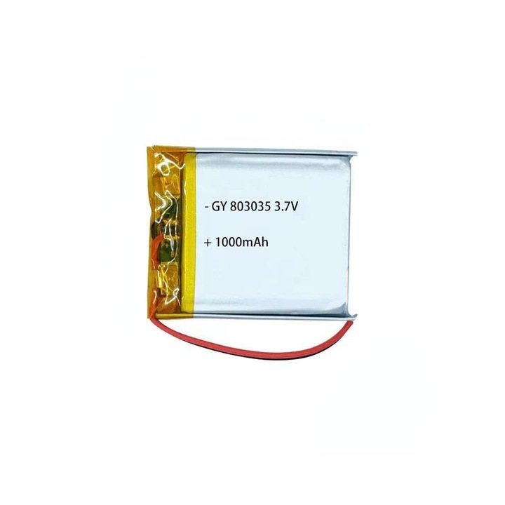 Baterie LiPo 803035 3.7V 1000mAh, acumulator reincarcabil cu protectie PCB integrata pentru suprasarcina, supradescarcare si scurtcircuit, compatibil dispozitive 803035, Argintiu, 1 buc