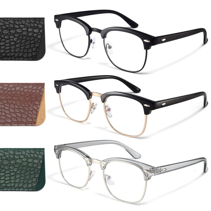 Set 3 ochelari filtru lumina albastra, unisex, lentile clare