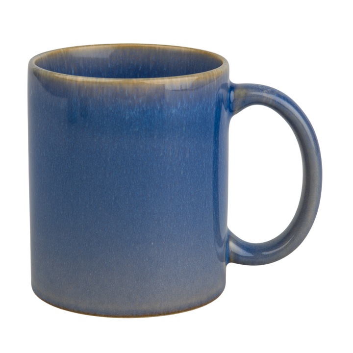 Cana din ceramica cu invelis soft touch, capacitate 330 ml, finisaj mat cu interior si margine negru lucios, Albastru denim
