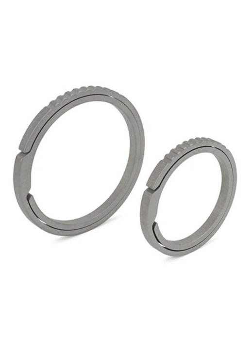Titánötvözet kulcstartó/karika, oldalsó nyomógombos mechanizmussal az egykezes nyitáshoz, korrózióálló és könnyű, szürke, 2 darabos szett S+L (S 23 mm, L 29 mm)