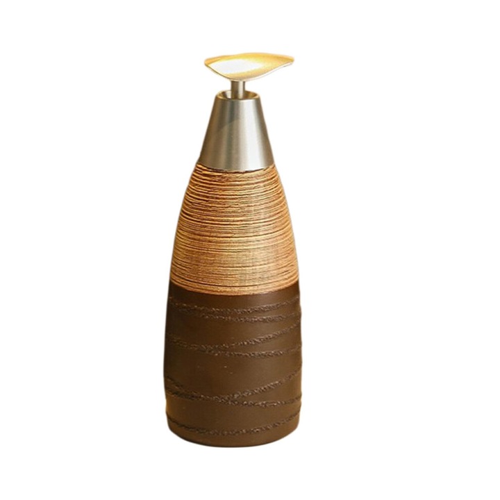 Kerámia szappanadagoló/szappantartó Style C, újratölthető, rusztikus design, barna, 400ml