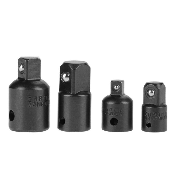 Krómozott vanádium acél dugókulcs adapter készlet, fekete, 4 méret