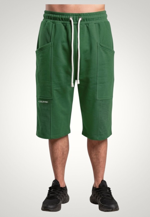 Pantaloni scurti 3/4 pentru barbati cu buzunare aplicate din bumbac premium Kaki Marimea L