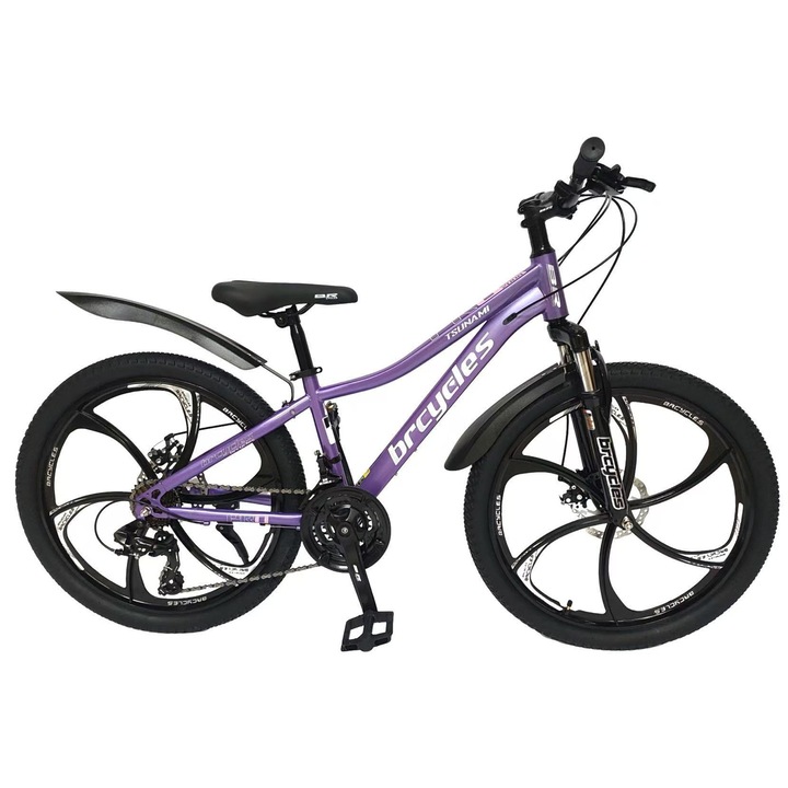 Bicicletă MTB 24" BR CYCLES Tsunami S2403, cadru Otel, 21 viteze, roti magnesium, Mov, 13"