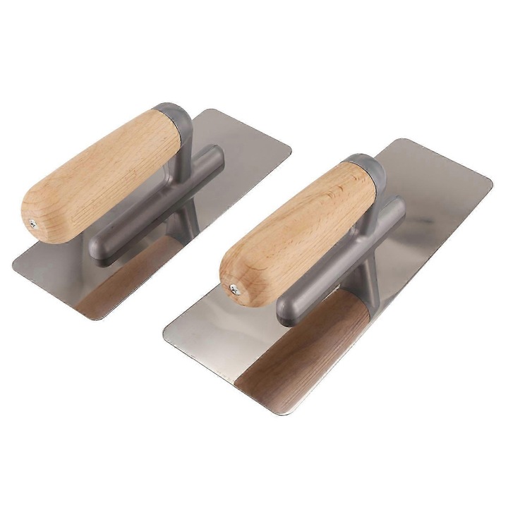 Set 2 bucati, gletiera / mistrie inox pentru glet, lame din otel inoxidabil 90°, maner ergonomic din lemn, argintiu/lemn, 200mm/240mm
