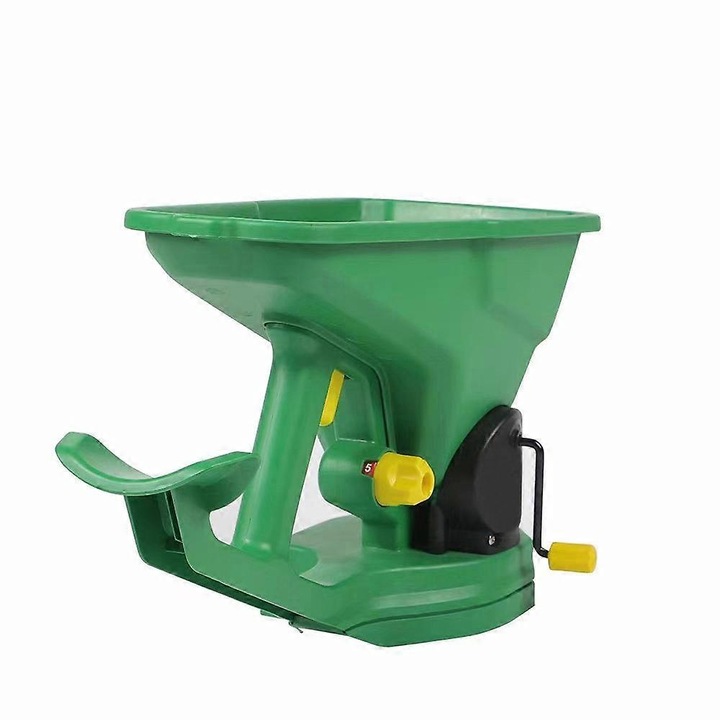 Kézi vetőmag- és műtrágyaszóró, hordozható kerti adagoló, 5 állítható fokozattal, 1.5L tartály, ABS-ből, ergonomikus, zöld