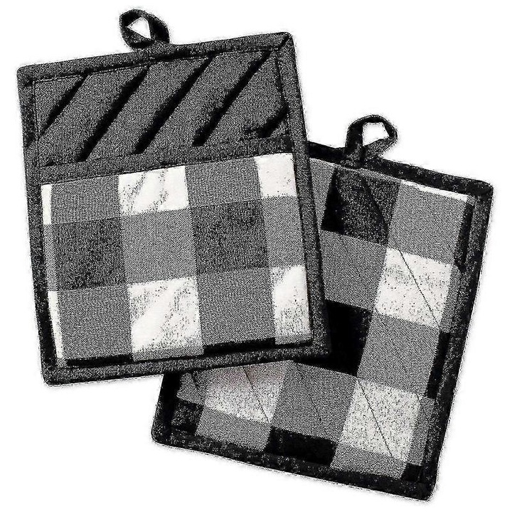 Комплект от 2 кухненски ръкавици, черен памук, 20x20см