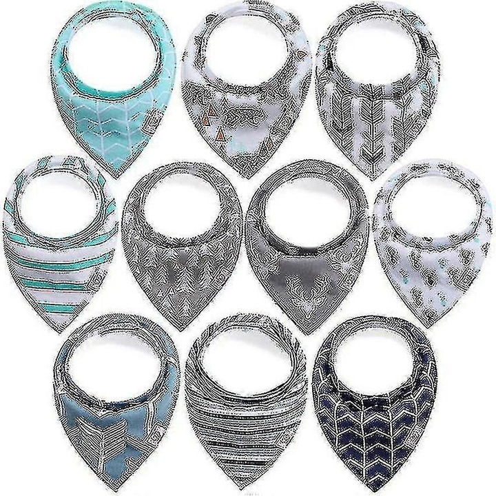 8 db organikus pamut bandana előke szett, nedvszívó, többszínű, 30x22cm