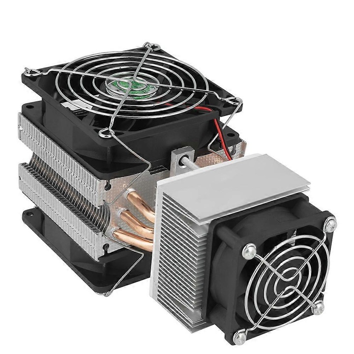 Peltier félvezető hűtő 12V 72W, beépített ventilátorokkal, hőcsöves hűtőbordával, Fekete/Ezüst, 1 db