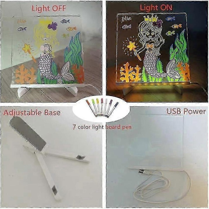 LED акрилна светеща дъска, за писане и изтриване, стойка, 2024, черна, 30x20см
