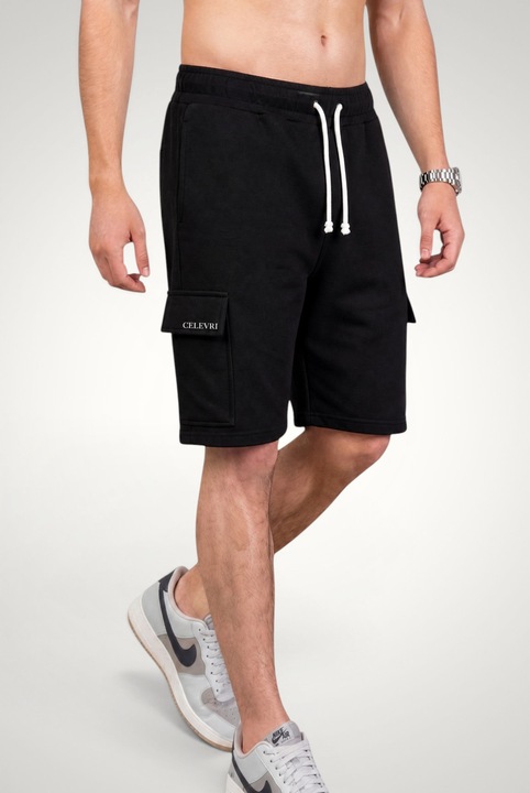 Pantaloni scurti Cargo pentru Barbati din Bumbac, Negru