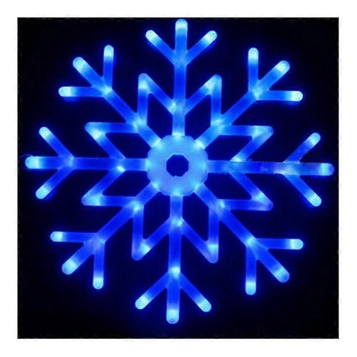 LED светеща декорация снежинка, RGB светещ орнамент 7 цвята, IP65, контакт 220V, Син, 40 см