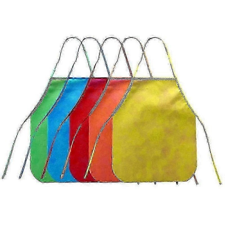 5 darab nemszőtt anyagból készült gyermek kötény szett, kopásálló, könnyen tisztítható, festéshez és rajzoláshoz, Többszínű, 49x38.5 cm