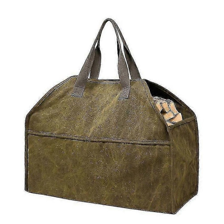 Geanta pentru lemne, panza cerata groasa, suport independent, 57x24x46cm, negru