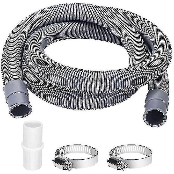 Furtun de evacuare/prelungitor masina de spalat Universal, polipropilena, 2 m, diametru interior 2 cm, cu adaptor alb si 2 cleme inox, Gri, 1 set