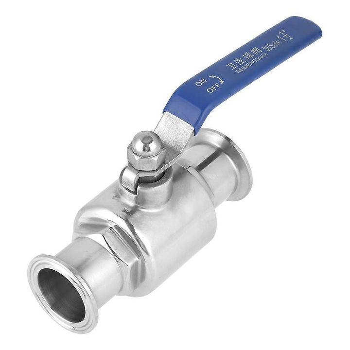 Golyóscsap / gömbcsap DN40 (1-1/2"), SUS304 rozsdamentes acélból, PTFE tömítés, üzemi nyomás 1.0 MPa, élelmiszeripari felhasználásra (kézműves sör), rozsdamentes acél, 1 db