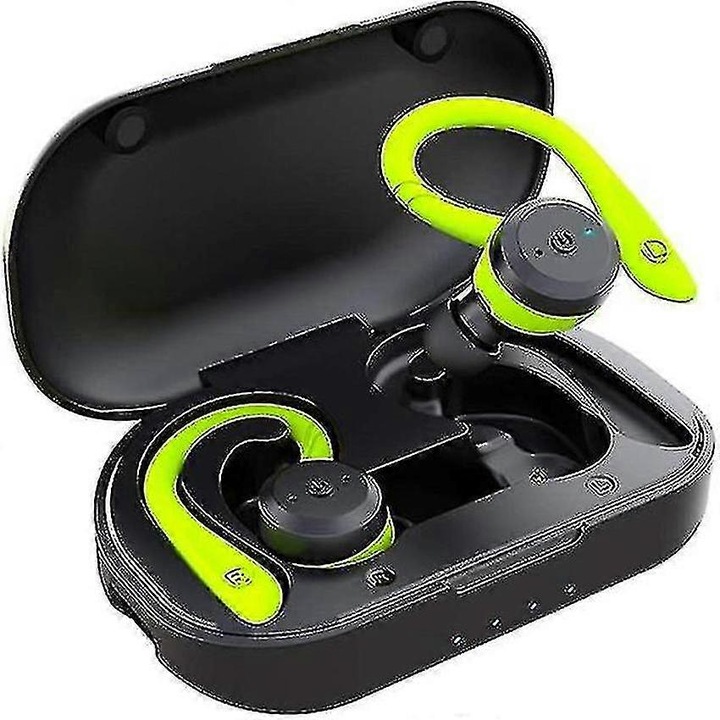 Спортни безжични слушалки, Bluetooth 5.0, водоустойчиви IPX7, черно-зелено-розови, 58x10x13mm