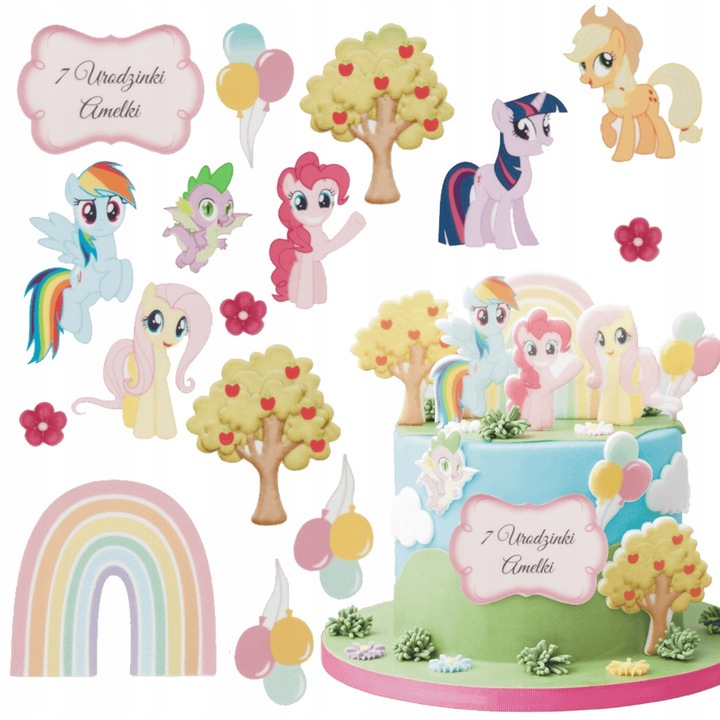Set decorare tort, Słodka Fanaberia, My Little Pony, 15 piese, foi zahar premium, placuta personalizata cadou, culori magice stralucitoare, decupare simpla acasa, aspect finisat profesional, amintiri memorabile petrecere fetite