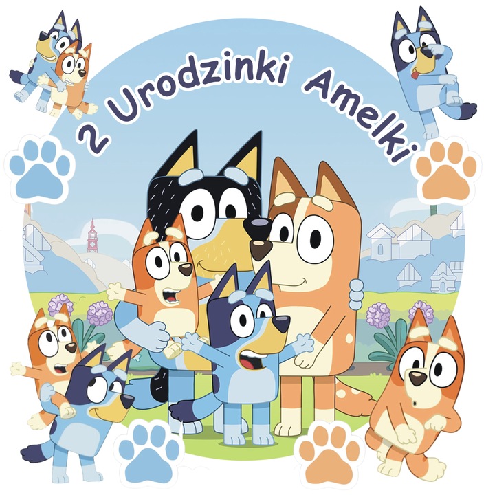 Set decorare tort, Słodka Fanaberia, Bluey, 9 piese, imprimeu zaharat premium, decorare tematica rapida, culori vii rezistente, creeaza momente magice, transforma orice aniversare intr-o aventura vesela plina de bucurie pentru copii