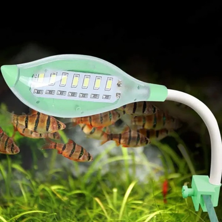 LED лампа за аквариум USB, форма на листо, 20x40см, въртяща се