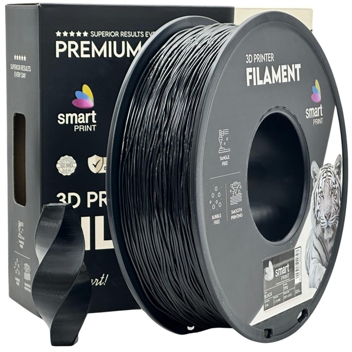 Filament 3D, Smart Print, TPU, negru black compatibil universal, rezistenta ultra, 1.75mm, 1kg
