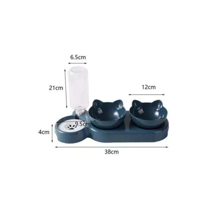Set 3 piese boluri mancare si apa pisici albastru 38x25cm 500ml