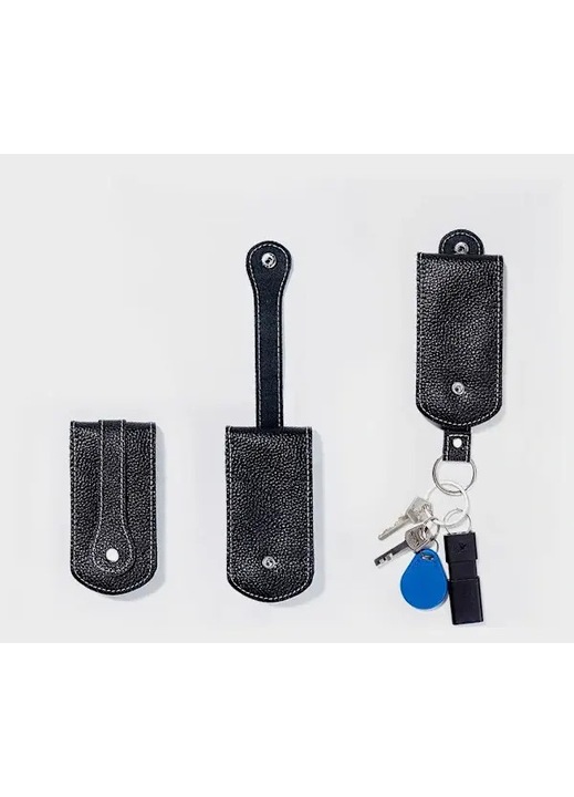Etui/port-chei din piele naturala top grain, cu sistem extractabil pentru chei, compartiment pentru card, compact, multifunctional, Negru, Marime unica