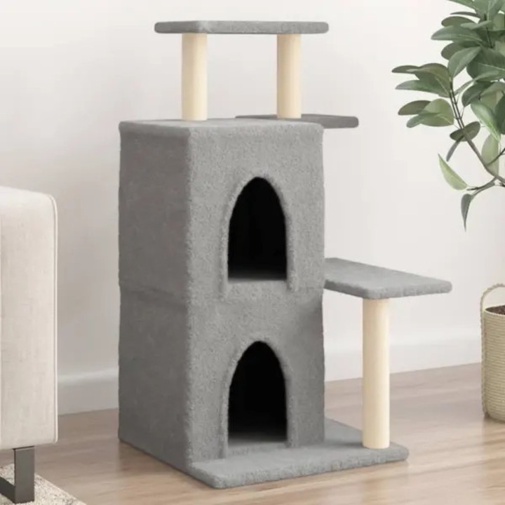 Комплект за игра за котки, 2 къщички, светлосив, 61.5x60.5x97см