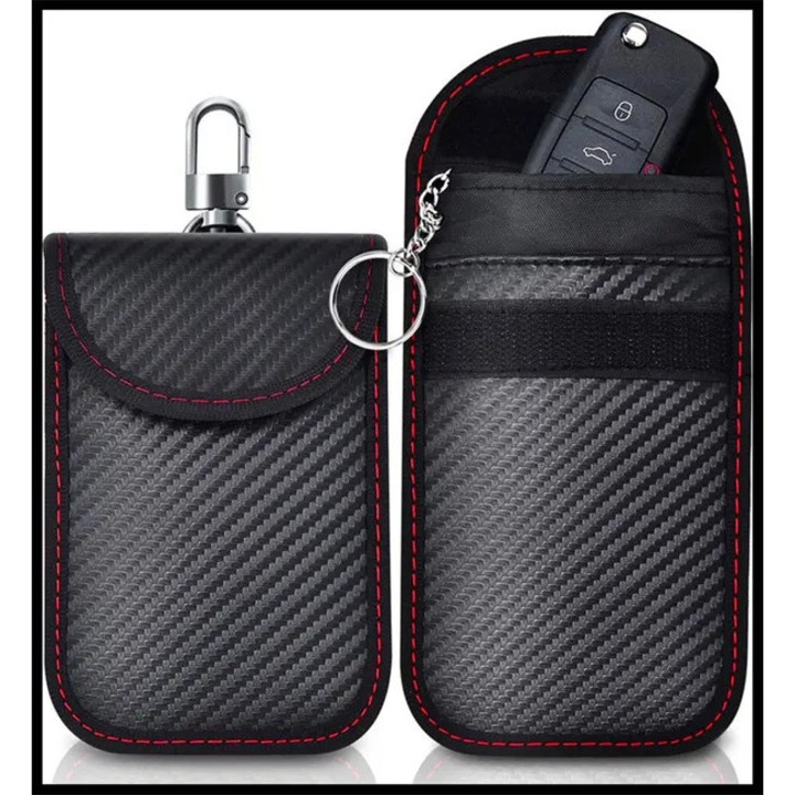 Husa chei auto, protectie RFID, piele rezistenta, 14x9cm, set 2 bucati
