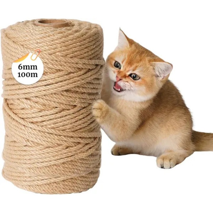Sfoara sisal 6mm 100m rezistenta pentru zgariat pisici multicolor