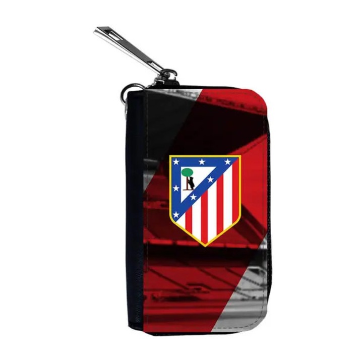 Atletico Madrid, Műbőr és textil autókulcs tok, csapatlogó nyomattal, Piros/Fekete, 90x55x25 mm