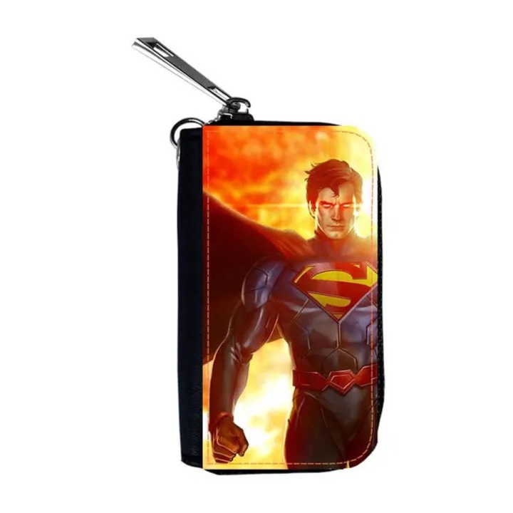 Kulcstartó, autókulcs tok ökológiai bőrből és szintetikus textilből, cipzárral és kulcskarika, Superman mintával, Többszínű, 90x55x25 mm