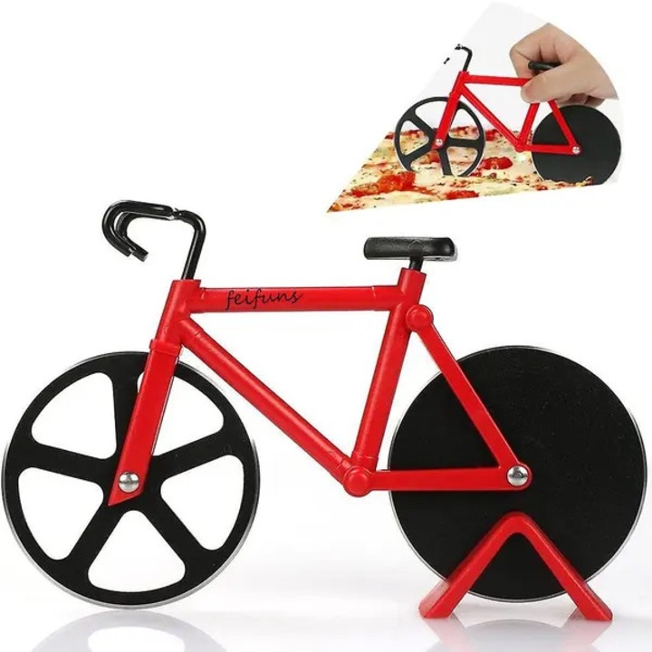 Feliator pizza dublu rosu inox cu suport bicicleta