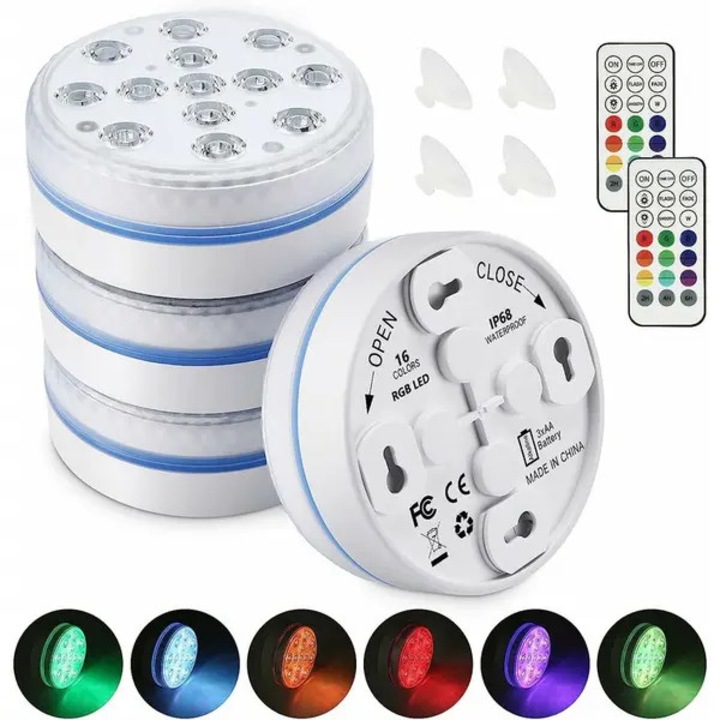 LED medencevilágítás, 4 darabos szett, mágneses, színes, távirányítóval, IP68, 16 szín