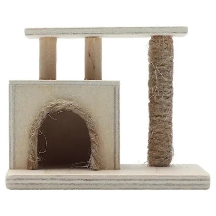 Miniatűr macskafa 1:12, nyírfa állvány/kaparófa, részletes babaházhoz és diorámákhoz, natúr, 6.5x4x5.3 cm, 1 db