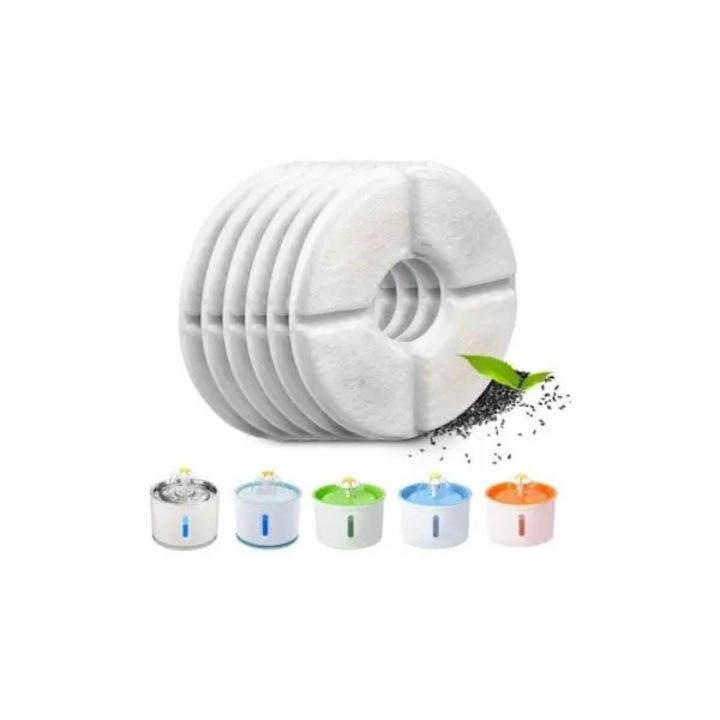 Filtru de schimb pentru fantana de apa, filtru de apa rotund, filtrare dubla din bumbac PP si carbune activ, reduce mirosurile si indeparteaza impuritatile, Alb, Diametru 12,5 cm, Compatibil cu fantani 1,5-2,8 L, 6 bucati