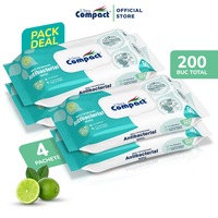 Servetele umede Antibacteriene Multi-suprafete, 4 Pachete x 50 Buc (200 Buc) Marime+ (23 x 22 cm), Grosime+ (50 gsm), Ultra Compact