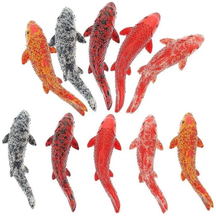 Valósághű, többszínű, 10 darabos, 3.5x1.2x1 cm-es gyanta koi hal miniatűr figurák akváriumhoz és terráriumhoz