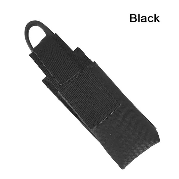 1000D nylon MOLLE lámpatartó tok, vízálló és korróziógátló, cipzárral és belső betéttel, mellényhez/övhez, fekete, 1 db, 5.5x13x3.5 cm