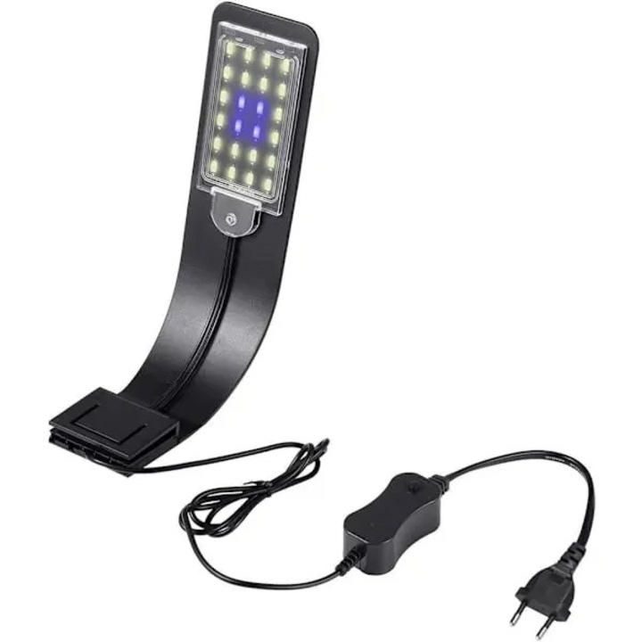 LED akvárium lámpa, fehér-kék, csíptetős, 23x50cm, fekete