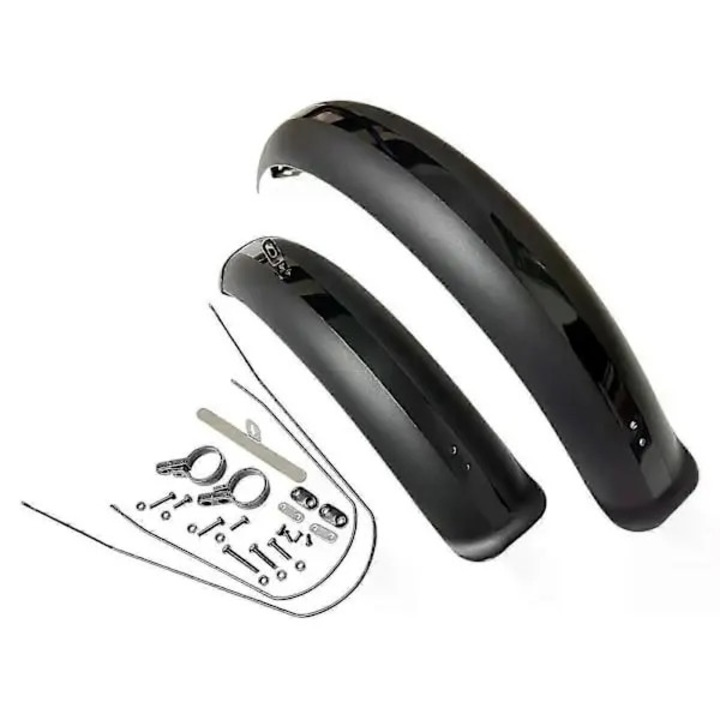 Set aparatori noroi pentru bicicleta PO-CJ-K0433-26-8-22-3099, din PP, pentru anvelope late 26 x 4.0 (76 x 11 cm), negru, fata+spate