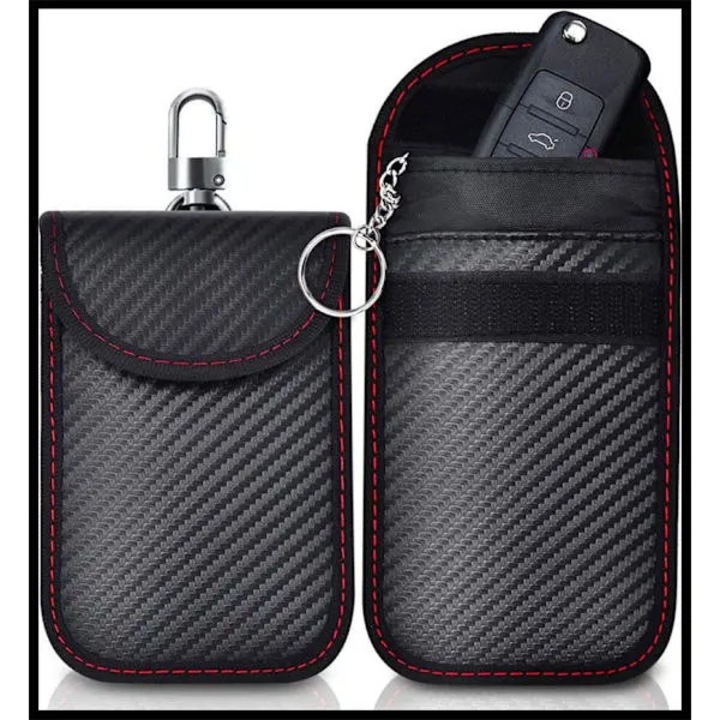 Set 2 huse Faraday impermeabile pentru chei auto, piele, 9x14cm