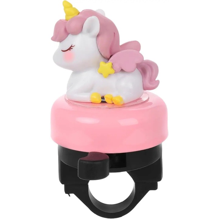 Clopotel/sonerie pentru bicicleta si trotineta, metalic, compatibil universal cu biciclete, trotinete si scutere, design unicorn jucaus pentru copii, Multicolor, 1 buc