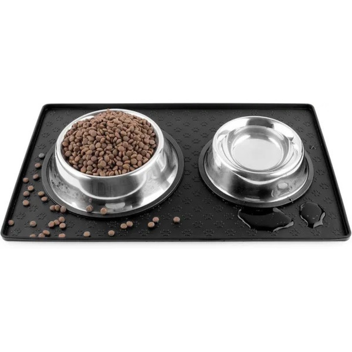 Covoras/tava pentru hrana animale de companie, silicon alimentar, margine inalta anti-varsare si antiderapant, usor de curatat, negru, 60 x 40 cm