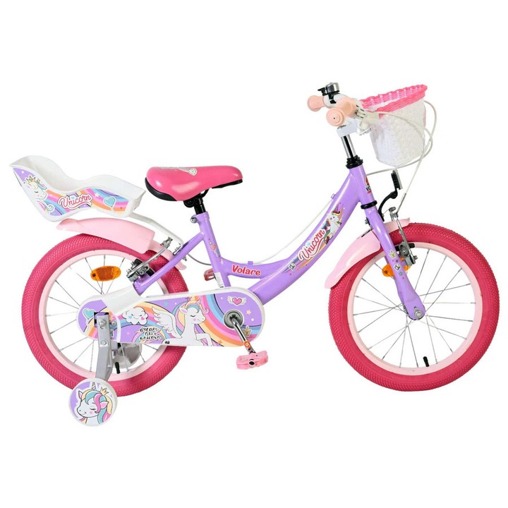 Bicicleta pentru copii Volare Unicorn - Fete - 16 inch - Violet - Frane cu doua maini