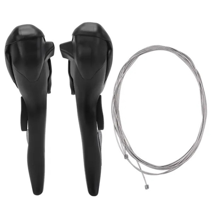 Manete/leviere frana si schimbatoare bicicleta, din aliaj de aluminiu si plastic, pentru 2x7 viteze, compatibile cu Microshift, negru, 1 set (stanga si dreapta)