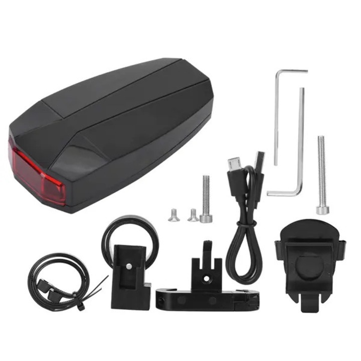 Lumina spate bicicletă USB reîncărcabilă A6, alarmă, roșu, 9x4.5cm